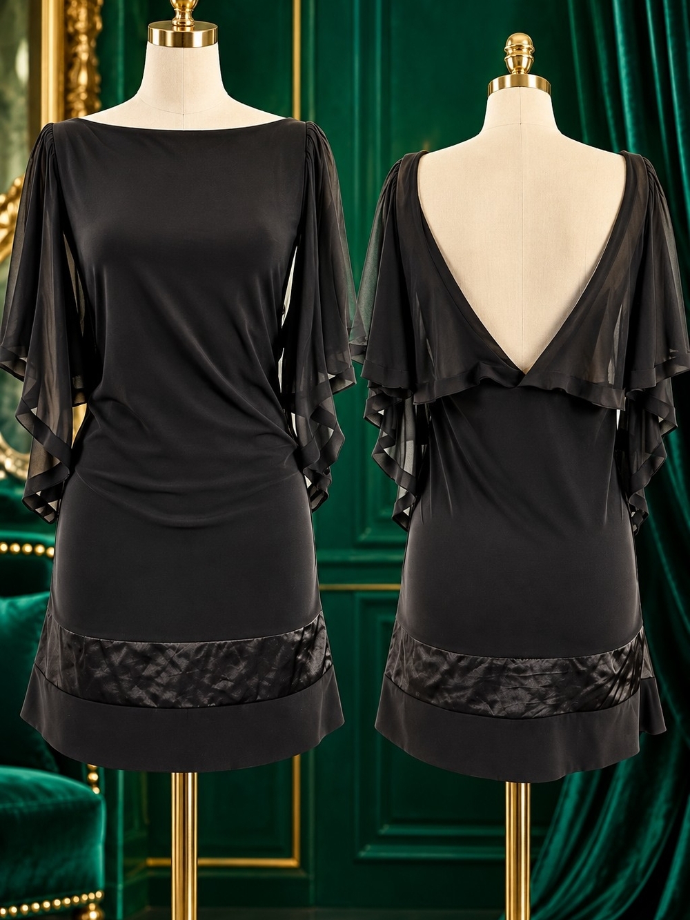 JUST CAVALLI 2007 Y2K Black Mini Dress Deep V Back NWT IT 40